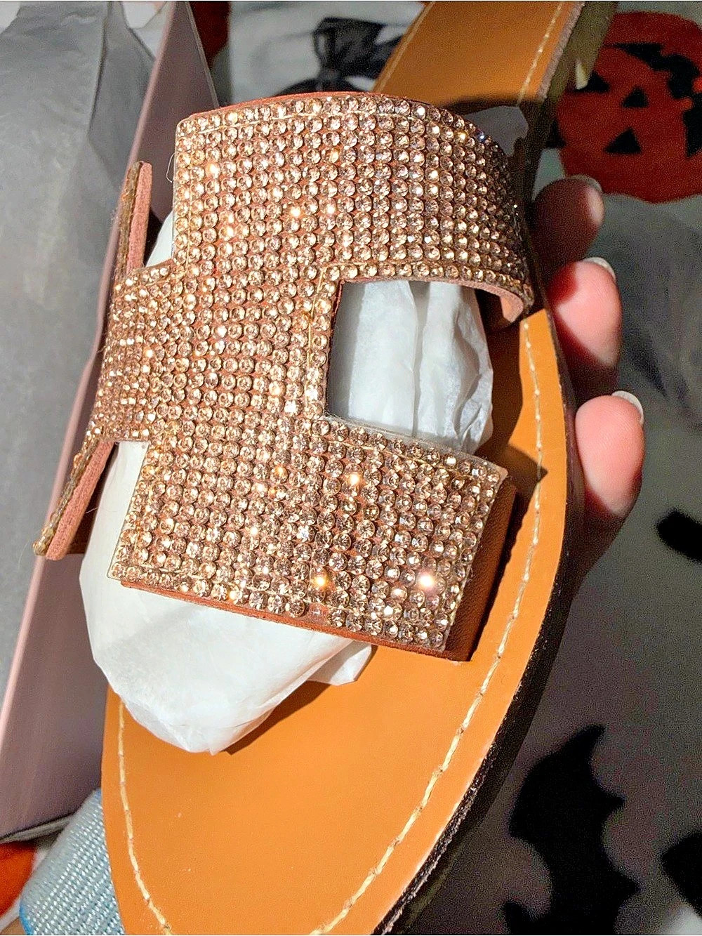 Rhinestone Sandals in rose gold US 7 - Picture 3 of 6